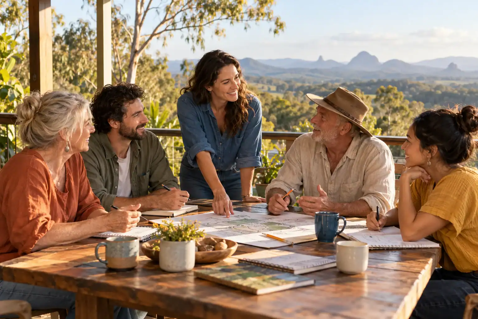 Illustration of men and women planning a community project together
