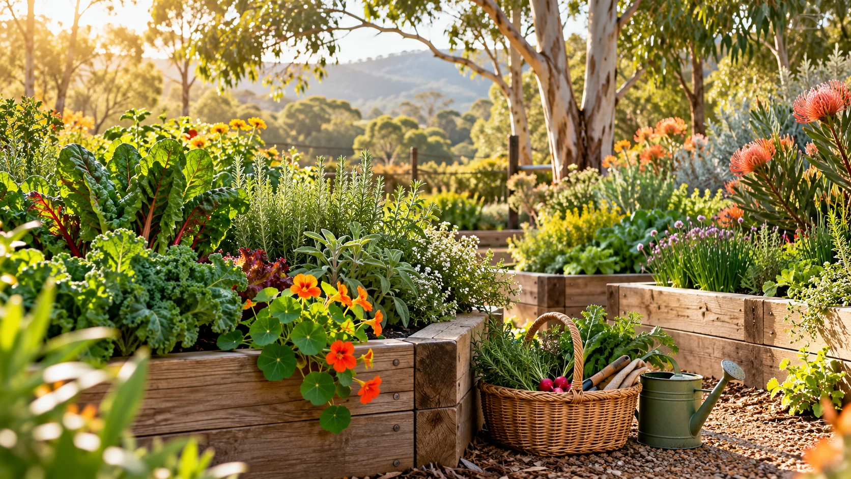 Original illustration of a flourishing local community garden