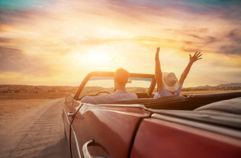 happy people travelling automobile