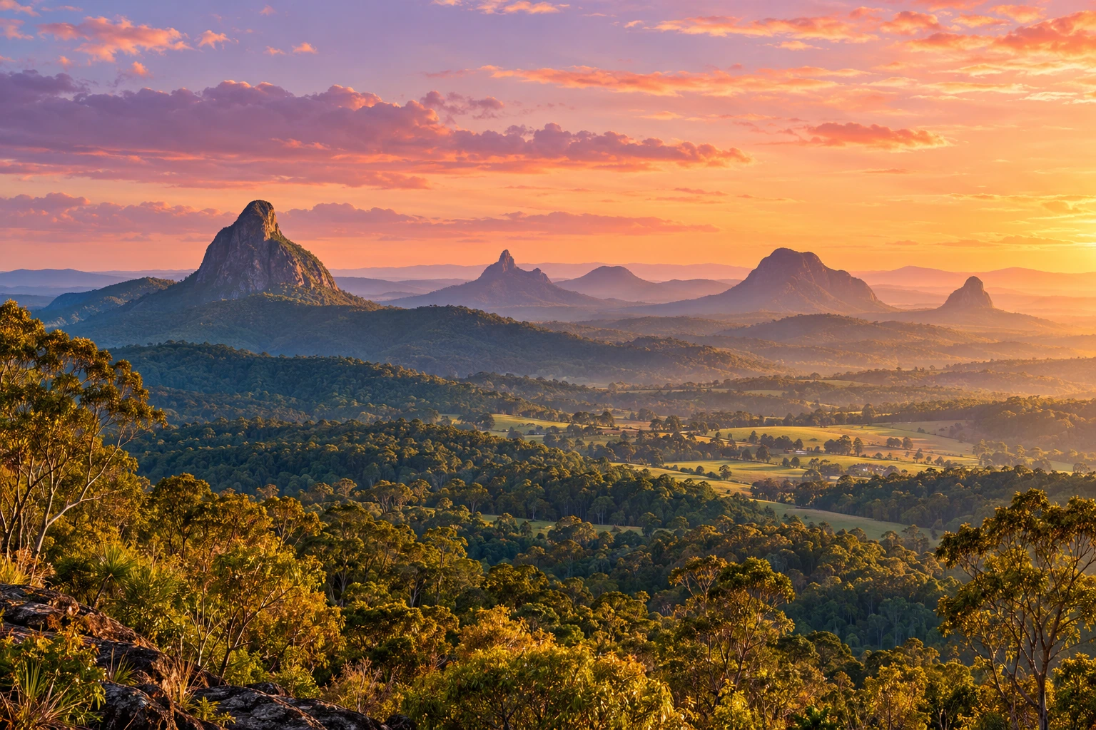 Illustration inspired by the Sunshine Coast hinterland and Glass House Mountains